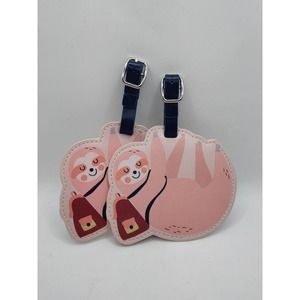 Set of 2 Pink Sloth Luggage Tags, New Without Tags